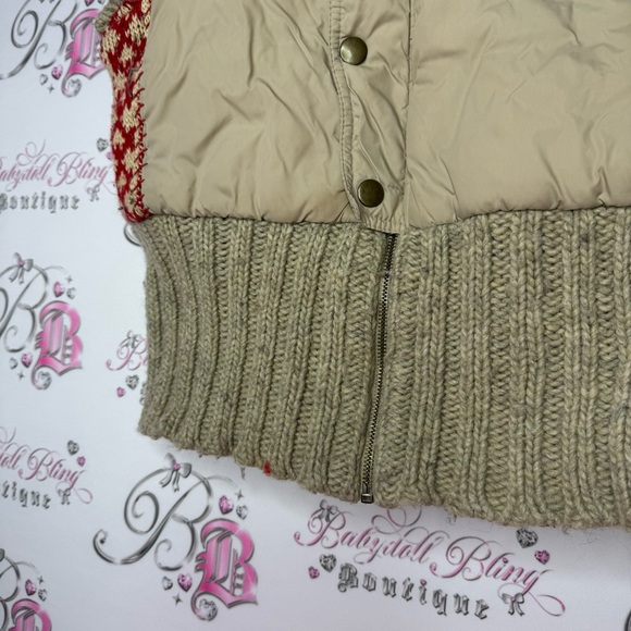Free people vest knit cream beige and red winter theme knitted crochet - Picture 7 of 10